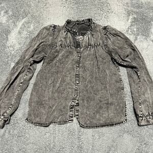 Rails Shirt Womens Medium Camille Acid Wash Ruffle Faded Black